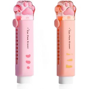 2 Pièces Mignons Caoutchoucs,Gomme De Patte De Chat,Rétractable,Gomme Push-Pull,Kawaii Pour Les Étudiants Écrivant Des Fournitures Scolaires De Bureau - Neuf