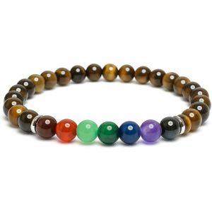 Tianyi-Bracelet 7 Chakras En Oeil De Tigre Perles De Taille 6mm Pierres Fines Et Précieuses Bracelet Femme Bijoux Homme Cadeau Femme Cadeau Anniversaire Femme Et Homme Bien-Être Lithothérapie - Neuf