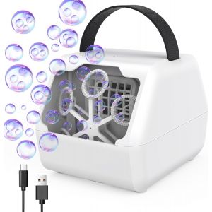 Bubble Machine for Kids,2 Speed,Professional Automatic Soap Bubble Machine,10000+ Bubbles/min Electric Bubble Blower for Outdoor Party Wedding-White - Neuf