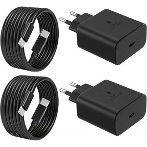 2-Pack 45w Chargeur Ultra Rapide Avec Câble Usb C 2m Pour Samsung Galaxy S25 S24 S23 S22 S21 S20 Ultra S25+ S24+ Note20 A55 A53 Z Fold6, Tab S10+ S9 S8 S7 Tablette, Usbc Prise Secteur Adaptateur - Neuf