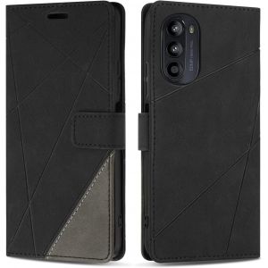 Kal-Etui Coque Pour Moto G52 / G82 / G71s, Protection Housse En Cuir Pu Portefeuille Livre Pour Moto G52 / G82 / G71s, Emplacements Cartes, Fonction Support, Noir - Neuf