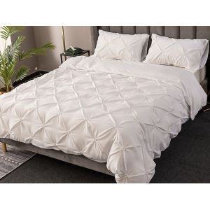 Parure De Lit 3 Pi&egrave;ces Blanche &Agrave; Plis Piqu&eacute;s, Double Avec Taies D'oreiller - Neuf