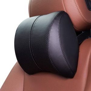 Trahoo-Soutien Coussin Lombaire Voiture & Appuie-Tête Coussin De Cou Couverture En Cuir Pu Mousse À Mémoire Oreiller Pour Voiture Maison Chaise (Noir, Oreiller Cervical) - Neuf