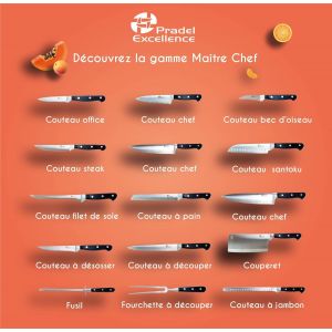 Maitre Chef Couteau Santoku 18 Cm-Lame En Acier Inoxydable 3cr14-Manche Pom Ergonomique-Alv&eacute;oles Anti-Adh&eacute;sives Pour Pr&eacute;cision Et Confort De Coupe - Neuf