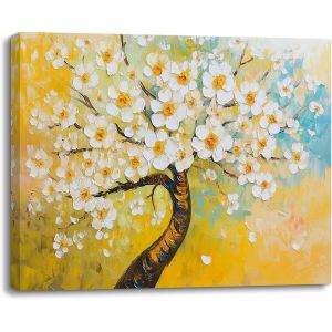 Eryi-Arbres À Fleurs Impression Sur Toile Fleurs Jaunes Blanches Tableaux Déco Muraux Salon Affiche Decoration Painting Poster Peinture Sur Toile Cadre Art Mural Chambre 30×40cm - Neuf