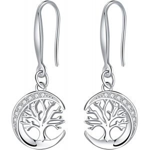 Cmjaagur-Boucles D'oreilles Arbre De Vie Pour Femme Argent Sterling 925 Boucles D'oreilles Pendantes Femmes Bijoux Cadeaux Pour Maman &Eacute;pouse Petite Amie[M461] - Neuf