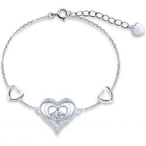 Bracelet En Argent Sterling 925 Pour Femmes Filles Zircone Bracelet D'amour,Coeur Braclet R&eacute;glable Bijoux Pour Son,Maman Amie &Eacute;pouse S?Ur D'anniversaire Saint-Valentin Anniversaire Cadeaux - Neuf