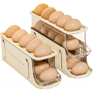 CHAAS-3 Niveaux Distributeur Oeuf Frigo, Support &agrave; ?ufs pour r&eacute;frig&eacute;rateur porte-?ufs automatique organisateur de r&eacute;frig&eacute;rateur gain de place bac &agrave; ?ufs pour r&eacute;frig&eacute;rateur d&eacute;montage gratuit - Neuf