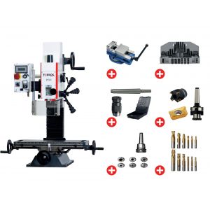 Perceuse-fraiseuse X 280 Y 175 mm Z 280 mm CM2/M10 0,85 kW 230V + accessoires indispensables Torros PACK PF20 - Neuf
