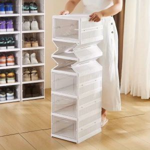 Meuble &agrave; chaussures empilable &agrave; six niveaux, avec portes anti-poussi&egrave;re et en plastique robuste pour bottes et accessoires. (uniquement pour la cuisine) - Neuf