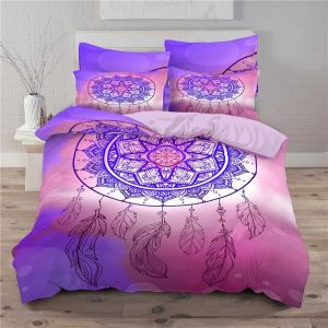 Housse De Couette Dreamcatcher Parure De Lit Boh&iquest;&ordm;me Attrape-R&iquest;&ordm;ves En Plumes Imprim&iquest;&iquest; Housse De Couette Microfibre Et Taie D'oreiller Pour Pi&iquest;&iquest;Ces (Xcm,Rose) - Neuf
