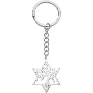 KAL-Porte-Cl&eacute;s De L'Arbre De Vie Avec &Eacute;toile De David En Acier Inoxydable Porte-Cl&eacute;s &Agrave; Pendentif D'Hexagramme Accessoires De Sac &Agrave; Main Pour Femme Homme - Neuf