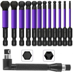 DUON-Lot De 12 Embouts Hexagonaux Longs 65 Mm &Agrave; T&ecirc;te Sph&eacute;rique 1/4" S2 Pour Tournevis &Agrave; Six Pans Creux Pour Visseuse Sans Fil Embouts Longs Ball End Hex Allen Wrench Drill Bit Avec Poign&eacute;e - Neuf