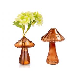 Vase en verre brun en forme de champignon pour fleurs et plantes hydroponiques - Neuf