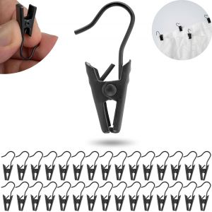 Pinces à Rideau avec Crochet,30 pièces,en Couleur Noir,Crochets avec Pince Polyvalents pour Rideaux de Douche et de fenêtre,Supports de guirlandes Lumineuses,Attaches décoratives,Clip Rideau - Neuf