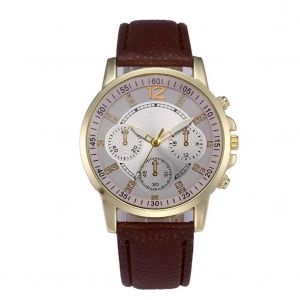 &Agrave; La Mode &Agrave; Trois Yeux Cadran Dor&eacute; Cadre Pu Bracelet En Cuir Montre &Agrave; Quartz Pour Homme (Marron) - Neuf