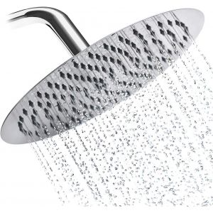 Pommeau de douche rond en acier inoxydable de 8 pouces, buse de cascade haute pression rotative à 180 ° et conception de sortie d'eau en silicone offrent une excellente expérience de douche - Neuf