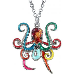Kal-Émail Alliage Mignon Pieuvre Collier Océan Pendentif Mode Bijoux Charmes Cadeaux Pour Femmes Filles (Multicolore) - Neuf