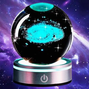 Veilleuse Boule De Cristal 3d Pour Enfants, Boule De Cristal N&eacute;buleuses Led, Lampe De Nuit En Verre Avec Base, 6 Modes D'&eacute;clairage, Interrupteur &Agrave; Effleurement (Voie Lact&eacute;e) - Neuf