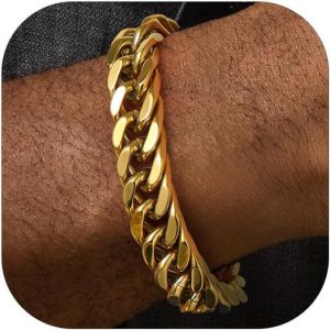 Eryi-Chaîne Bracelet Homme En Acier Inoxydable 19/21/23 Cm - Grosse Gourmette À Maille Cubaine De 8/12/17 Mm - Bijou Punk Cadeau Parafit - Neuf