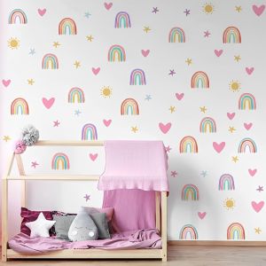 82 Sticker Stickers Muraux Enfants,Decoration Chambre Fille,Stickers Chambre Fille,Boho Stickers Muraux,Muraux Arc En Ciel Le Coeur Boh&egrave;mes B&eacute;b&eacute; P&eacute;pini&egrave;re D'enfant D&eacute;coration Murale De La Maison - Neuf