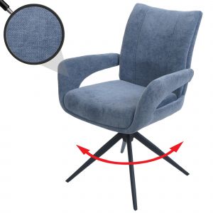 Chaise de salle &agrave; manger HWC-O78, chaise de cuisine, pivotante avec retour automatique, tissu/textile chenille (310 g/m&sup2;) &Ouml;ko-Texgris-bleu - Neuf