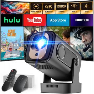 MEVRONISSHOP-Vid&eacute;oprojecteur 2026 Auto Focus & 1080P Natif & Apps int&eacute;gr&eacute;ess R&eacute;troprojecteur 4K Auto Correction WiFi 6 BT 5.4 Mini Projecteur Portable Compatible avec HDMI/TV Stick/Memory Stick/Lapto - Neuf