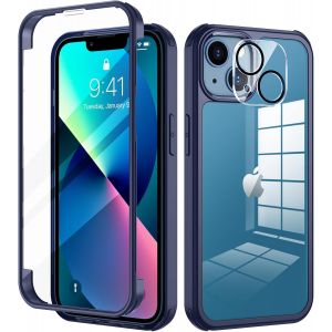 Eryi-Coque Pour Iphone 13 6,1 Pouces, Antichoc Housse Avec Verre Trempé Protection Écran +[9h Dureté Caméra Arrière Protecteur] Full Body Protection Integrale Bumper Rubuste Etui - Bleu Clair - Neuf