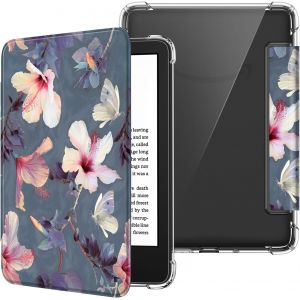GUOP-Étui Pour 6"" Kindle (11E Génération,Modèle 2024/2022),Étui Transparent En Tpu Souple Housse Veille/Réveil Auto,Fleur Hibiscus - Neuf