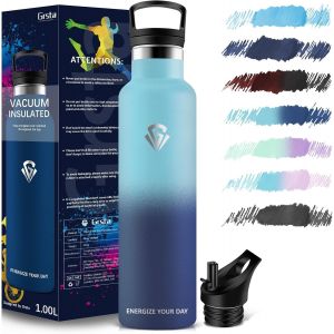 Jgd-Gourde Isotherme 1l - Bouteille Isotherme, Gourde Sport Sans Bpa, Metal, Reutilisable, Avec Paille Pour &Eacute;cole, Gym, Bureau - Neuf