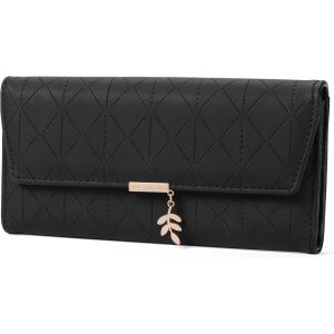 Portefeuille Long Pour Femme En Cuir Synth&eacute;tique Avec 9 Emplacements Pour Cartes,Grand Porte-Monnaie Zipp&eacute; Et De Nombreux Compartiments,Pochette,Noir,Minimaliste - Neuf