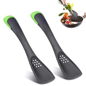 Ensemble De 2 Cuill&egrave;res De Cuisine En Silicone 5 En 1 Pour Ustensiles Antiadh&eacute;sifs : Spatule, Cuill&egrave;re &Agrave; Soupe, Spatule, Coupe-L&eacute;gumes, Gris - Neuf