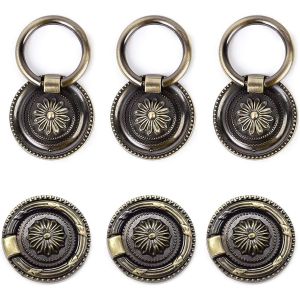 Poignées de tiroir vintage Boutons de commode en anneau en bronze Boutons de tiroir ronds Boutons d'armoire vintage 1,77 pouces (environ 4,7 cm) pour poignées d'armoire de tiroir d'armoire de table de nuit (paquet de 6) - Neuf