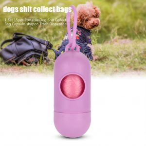 Hjlian 1 Lot De 15 Sacs De Collecte De Crottes De Chien Portables En Forme De Capsule, Distributeur De Dechets Rose - Neuf