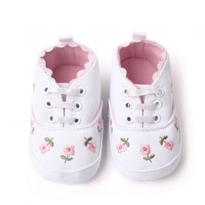 Chaussures Bebe Elegantes Et Mignonnes, Brodees En Denim, Fabriquees A La Main, Semelles Antiderapantes, Souples, A Lacets, Blanches, 12 Cm - Neuf