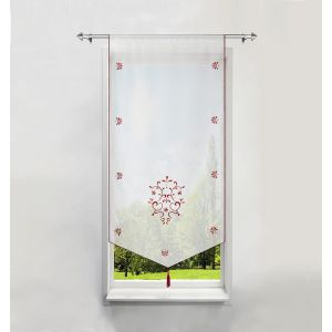 Rideau Voilage Brise-Bise En Polyester Broderie Fleurs Vin Rouge Lxh/80x160cm Avec Pompon Rideaux Courts Décoration De Fenêtre Chambre/Salle De Bain/Café/Cuisine - Neuf