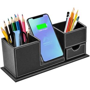 KALANKA-Chargeur sans Fil Rapide avec Organisateur de Bureau, Porte-Stylo pour la Station de Charge Qi, pour iPhone 11 / XS Max/XR/XS/X / 8, Galaxy S20 / S20 + / S10 / Note 10 / Note 9 - Neuf