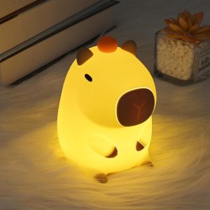 Lampe Capybara,Led B&eacute;b&eacute; Silicone Veilleuse,Veilleuse Enfant Rechargeable,Cadeau Pour B&eacute;b&eacute;s,D&eacute;co Chambre Lampe Chevet,Fonction Minuterie,Veilleuse Pour Enfants Tout Petits (A) - Neuf