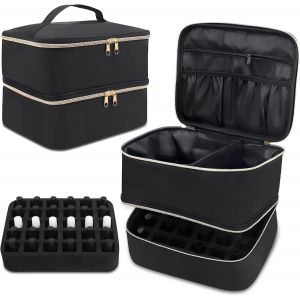 Rangement Vernis A Ongle: 9.84 * 7.87 * 8.27Inch Double Couche Vernis &Agrave; Ongles Organisateur Maquillage - Trousse Vanity Malette Peut Contenir 30 Bouteilles(15Ml) Une Lampe Led Ongle Uv(Noir) - Neuf