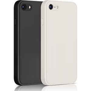 2 Pack Silicone Coque Compatible Pour Iphone Se 2020 / Iphone 8 / Iphone 7 / Iphone Se 2022, Silicone Coque Avec Doublure En Microfibre Douce Protection Compl&egrave;te 4,7"", Noir/Blanc - Neuf