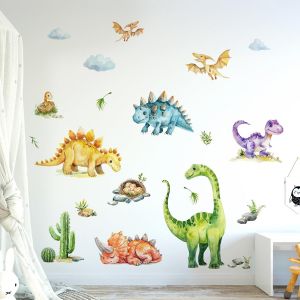 ERYI-Stickers Muraux Dinosaure Autocollant Mural Aquarelle Dinosaure Stickers Muraux Tropical Animaux Décoration Murale Pour Chambre Bébé Garçon Salle De Jeux Enfants Pépinière Salon - Neuf
