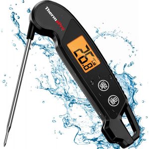 Kal-Tp603b Thermomètre À Viande Pour Cuisine Noir, Thermometre Alimentaire Étanche Avec Sonde De Température Pour Cuisson Au Four, Thermomètre De Cuisson À Lecture Instantanée Avec Écran Lcd - Neuf