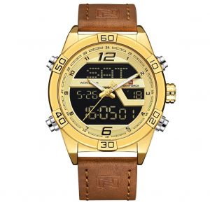 Montre-Bracelet A Quartz Etanche Naviforce Pour Homme, Bracelet En Pu (Boitier Dore + Bracelet Dore) - Neuf