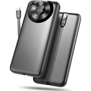 Lbgwp60-Batterie Externe 10000mah, Power Bank Charge Rapide Batterie Portable 3a Usb C Input Et Output, 4 Sorties Avec Câbles Intégrés, Chargeur Externe Pour Iphone 16 15 14 13 12 Samsung Tablettes E - Neuf