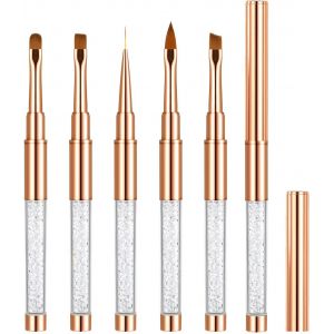Kal-Lot De 5 Pinceaux Pour Ongles En Gel - Avec Couvercle - Fins / Plats / Ronds / Coudés / En Acrylique - Pour Les Débutants - Neuf