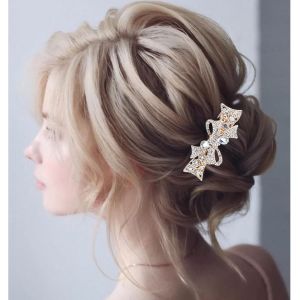 Kal-Pince Cheveux Strass Dor&eacute; Barrettes Cheveux Avec Noeud Cristal Gemmes Barrettes Cristal Accessoires Pour Cheveux Mariage Pince &Agrave; T&ecirc;te Chapeaux Coiffures De Mari&eacute;e Pour Femmes Et Filles - Neuf