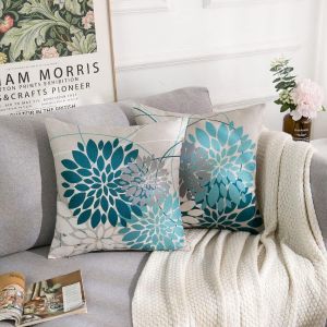 Cauc-Sarcelle Housse De Coussin 50x50 Housse Coussin D&eacute;coratif Taie Oreiller Plantes Fleur Motif Housses De Coussin Lot De 2 Lin Oreiller Protecteurs Pour Jardin Salon Canap&eacute; Decoration - Neuf