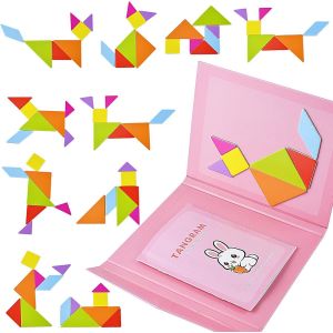 KAL-Tangram Enfant Magnetique,Tangram Enfant, Puzzle Tangram,G&eacute;om&eacute;trique Formes Tangram De Puzzle Jeux De Panne Avec Solution,Jeu Tangram Adapt&eacute; Aux Enfants De 3, 4, 5, 6, 7, 8 Ans(Rose) - Neuf