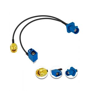 Fakra C GPS D'antenne D'extension Coaxial C&acirc;ble Fakra C M&acirc;le vers SMA M&acirc;le et Fakra C Femelle C&acirc;ble en Y &agrave; Queue de Cochon RG174 12in/30cm pour Autoradio - Neuf