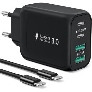 Chargeur Usb C Rapide 40w 4 Ports,Adaptateur Secteur Pd Et Qc Avec Câble 2m,Compatible Iphone 15 Series,Galaxy S23 Ultra/S23/S22/S21/S20/S10/Note20 (Noir) - Neuf